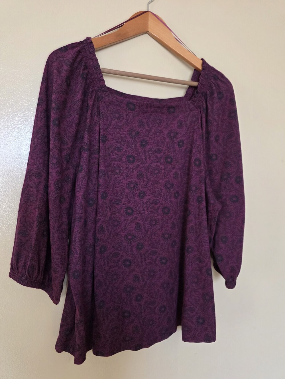 Style&Co Burgundy Floral Tunic Square Neck Top 4X Dark Romantic Cottagecore